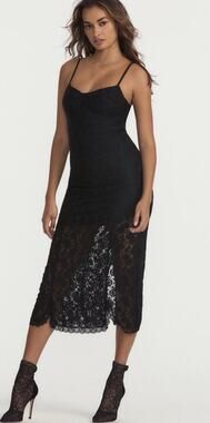 Love Shack Fancy Sima Black Lace Midi Slip Dress S NWT